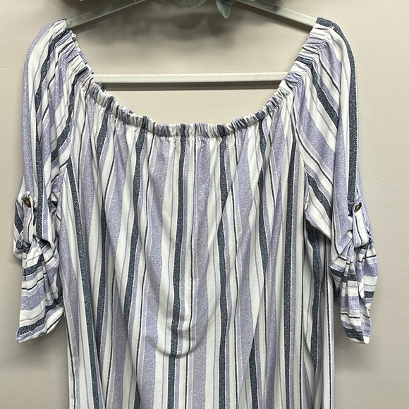 No Comment Plus Striped Off The Shoulder Knit Shirt Dress 3X - Picture 5 of 15